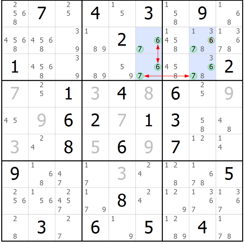 Position des candidats pour la solution de la Gr 73 page 76 du magazine de sudoku Suprême n° 030