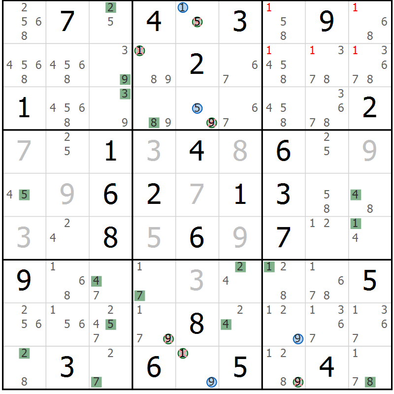 Position des candidats pour la solution de la Gr 73 page 76 du magazine de sudoku Suprême n° 030