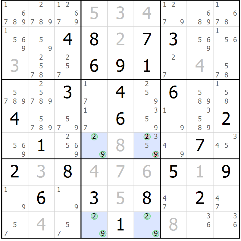 Position des candidats pour la solution de la Gr 74 page 77 du magazine de sudoku Suprême n° 030