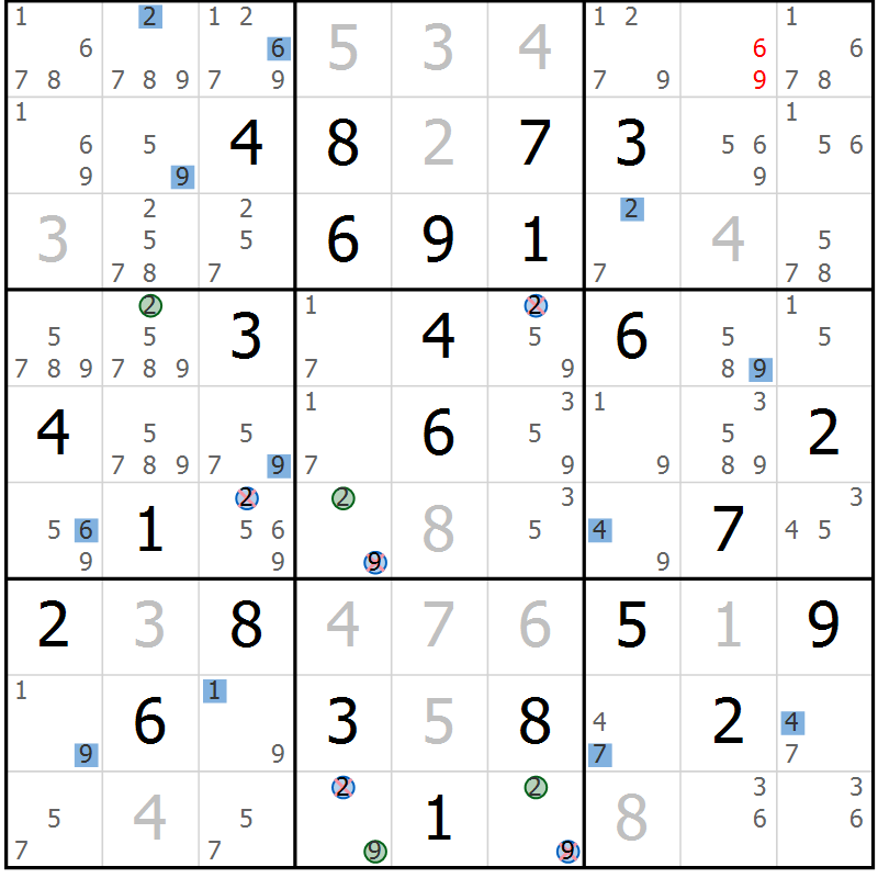 Position des candidats pour la solution de la Gr 74 page 77 du magazine de sudoku Suprême n° 030