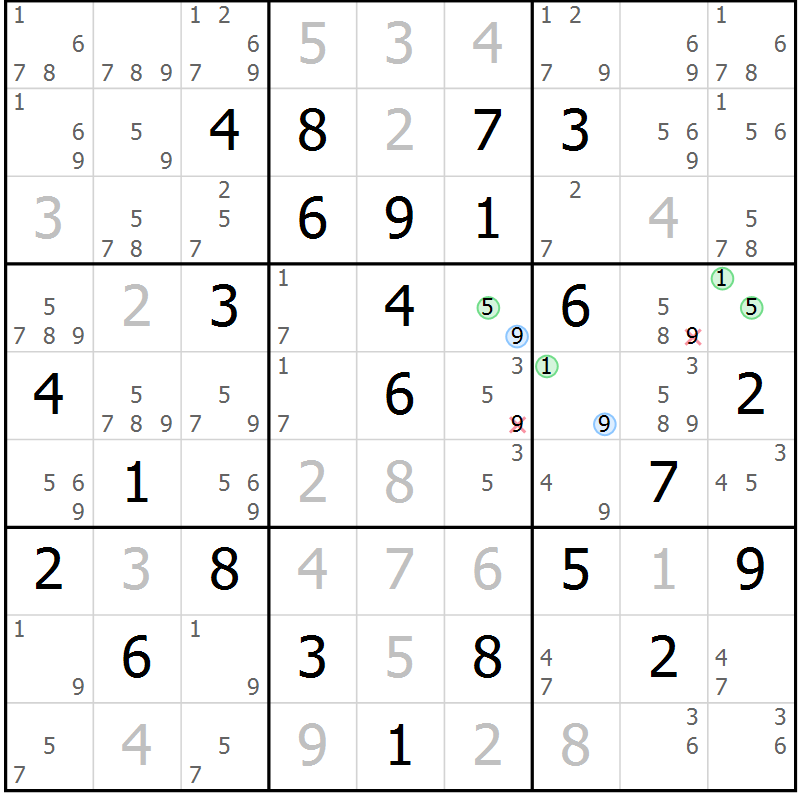 Position des candidats pour la solution de la Gr 74 page 77 du magazine de sudoku Suprême n° 030
