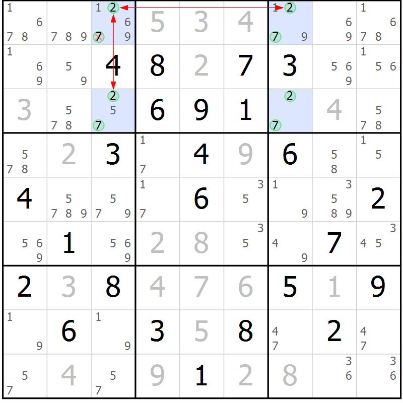 Position des candidats pour la solution de la Gr 74 page 77 du magazine de sudoku Suprême n° 030