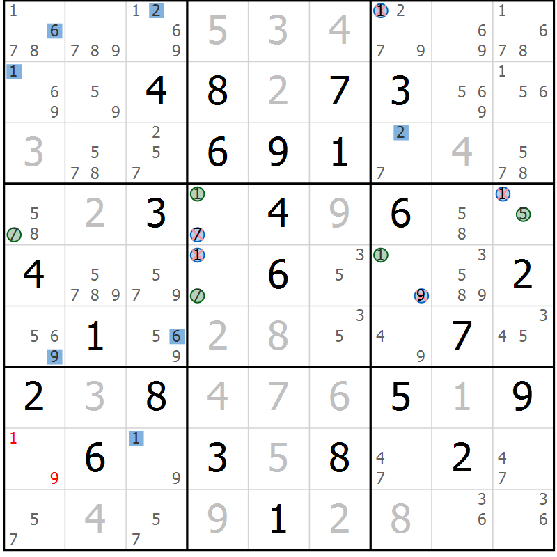 Position des candidats pour la solution de la Gr 74 page 77 du magazine de sudoku Suprême n° 030