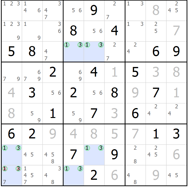 Position des candidats pour la solution de la Gr 75 page 78 du magazine de sudoku Suprême n° 030