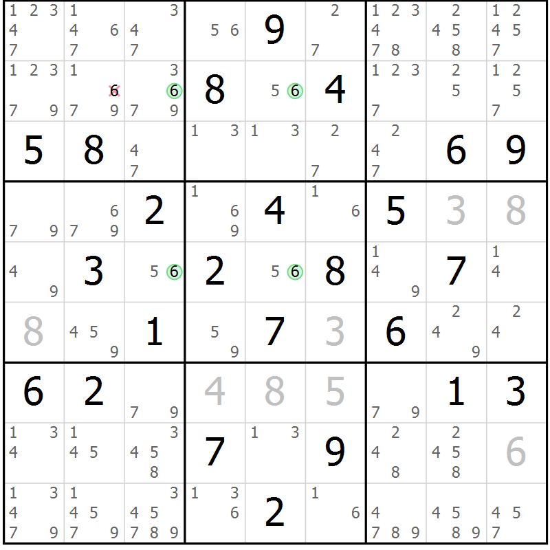 Position des candidats pour la solution de la Gr 75 page 78 du magazine de sudoku Suprême n° 030
