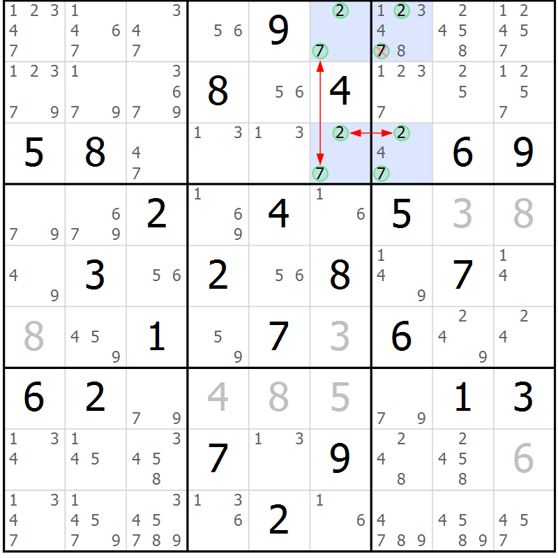 Position des candidats pour la solution de la Gr 75 page 78 du magazine de sudoku Suprême n° 030