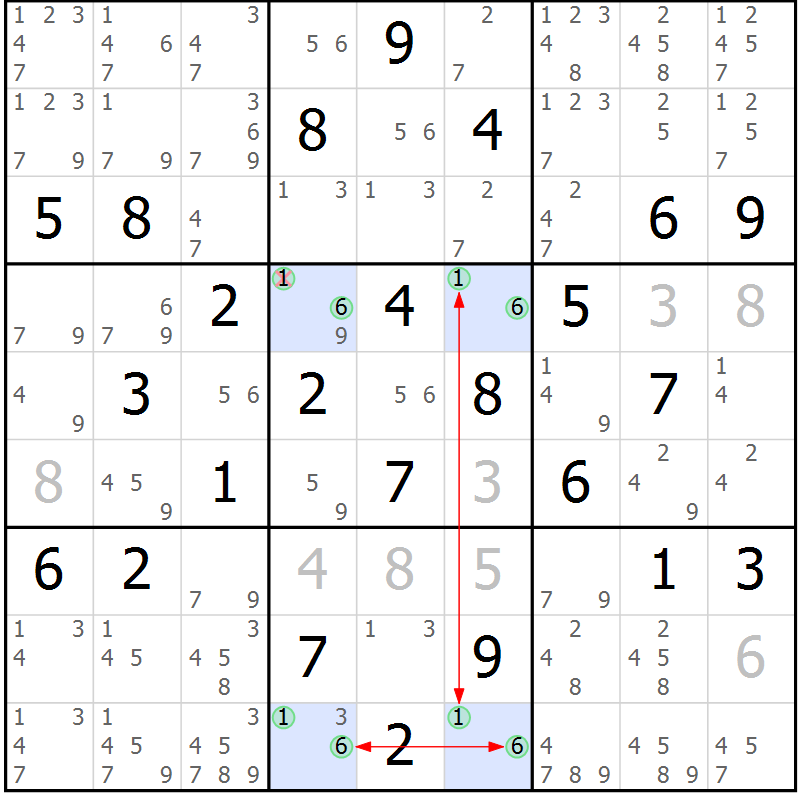 Position des candidats pour la solution de la Gr 75 page 78 du magazine de sudoku Suprême n° 030