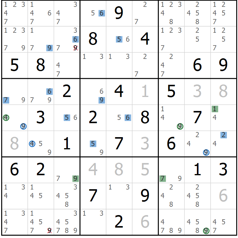 Position des candidats pour la solution de la Gr 75 page 78 du magazine de sudoku Suprême n° 030