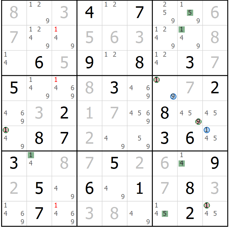 Position des candidats pour la solution de la Gr 76 page 79 du magazine de sudoku Suprême n° 030