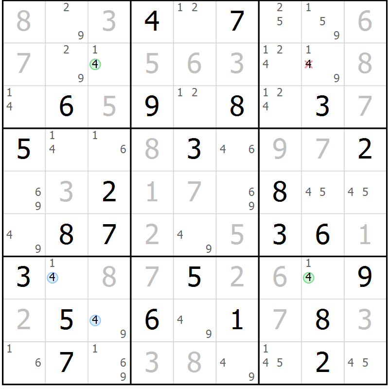Position des candidats pour la solution de la Gr 76 page 79 du magazine de sudoku Suprême n° 030