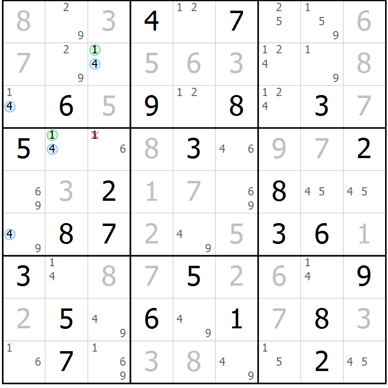 Position des candidats pour la solution de la Gr 76 page 79 du magazine de sudoku Suprême n° 030