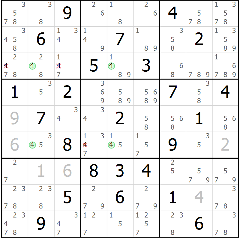 Position des candidats pour la solution de la Gr 77 page 80 du magazine de sudoku Suprême n° 030