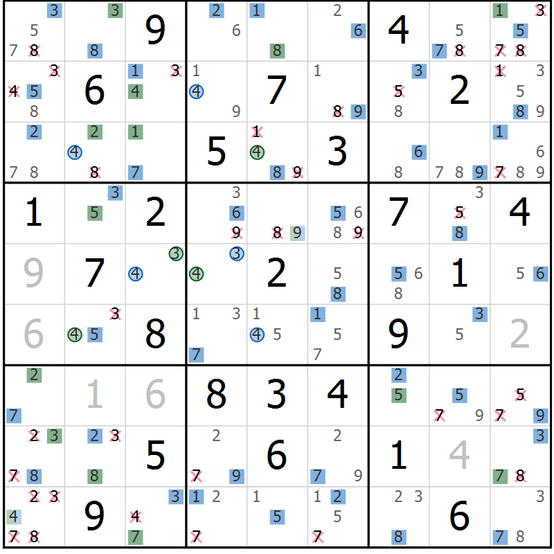 Position des candidats pour la solution de la Gr 77 page 80 du magazine de sudoku Suprême n° 030