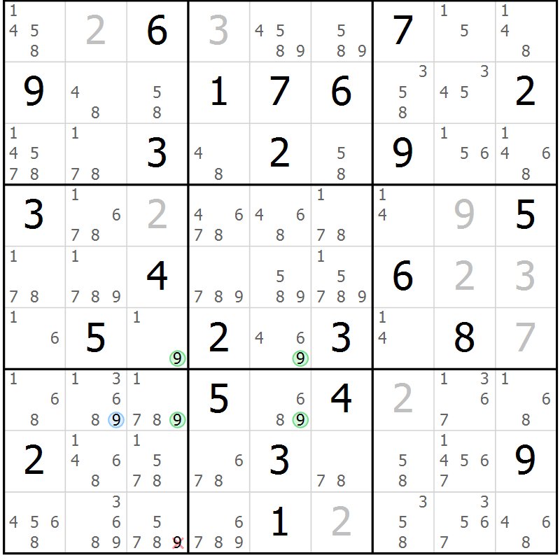 Position des candidats pour la solution de la Gr 78 page 81 du magazine de sudoku Suprême n° 030