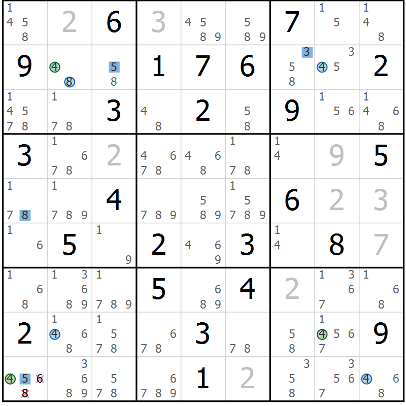 Position des candidats pour la solution de la Gr 78 page 81 du magazine de sudoku Suprême n° 030