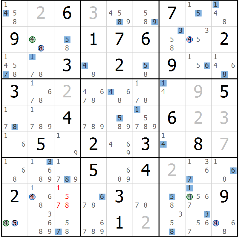 Position des candidats pour la solution de la Gr 78 page 81 du magazine de sudoku Suprême n° 030