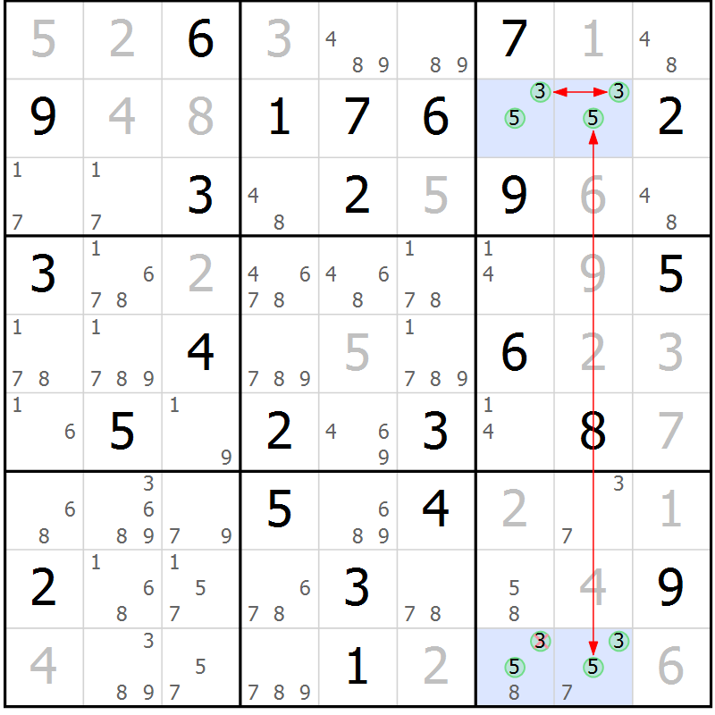 Position des candidats pour la solution de la Gr 78 page 81 du magazine de sudoku Suprême n° 030