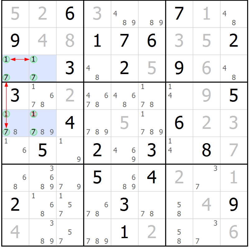 Position des candidats pour la solution de la Gr 78 page 81 du magazine de sudoku Suprême n° 030