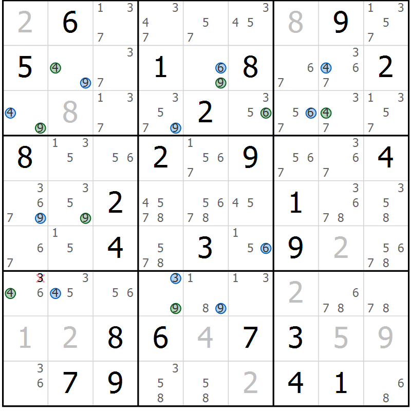Position des candidats pour la solution de la Gr 79 page 82 du magazine de sudoku Suprême n° 030