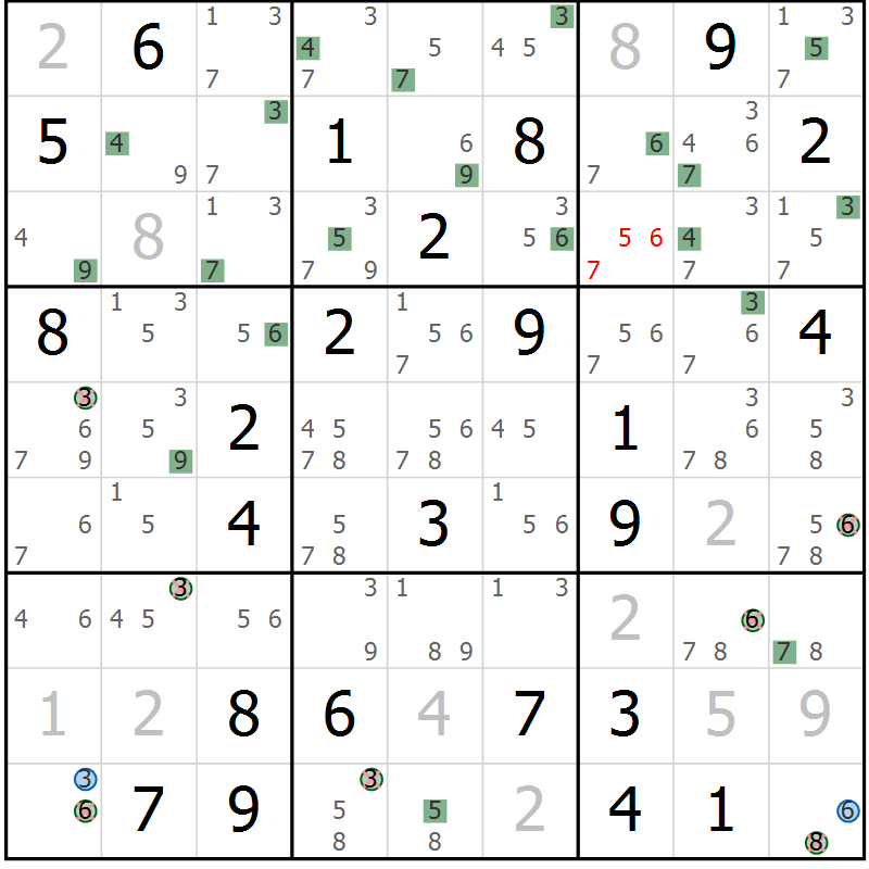 Position des candidats pour la solution de la Gr 79 page 82 du magazine de sudoku Suprême n° 030