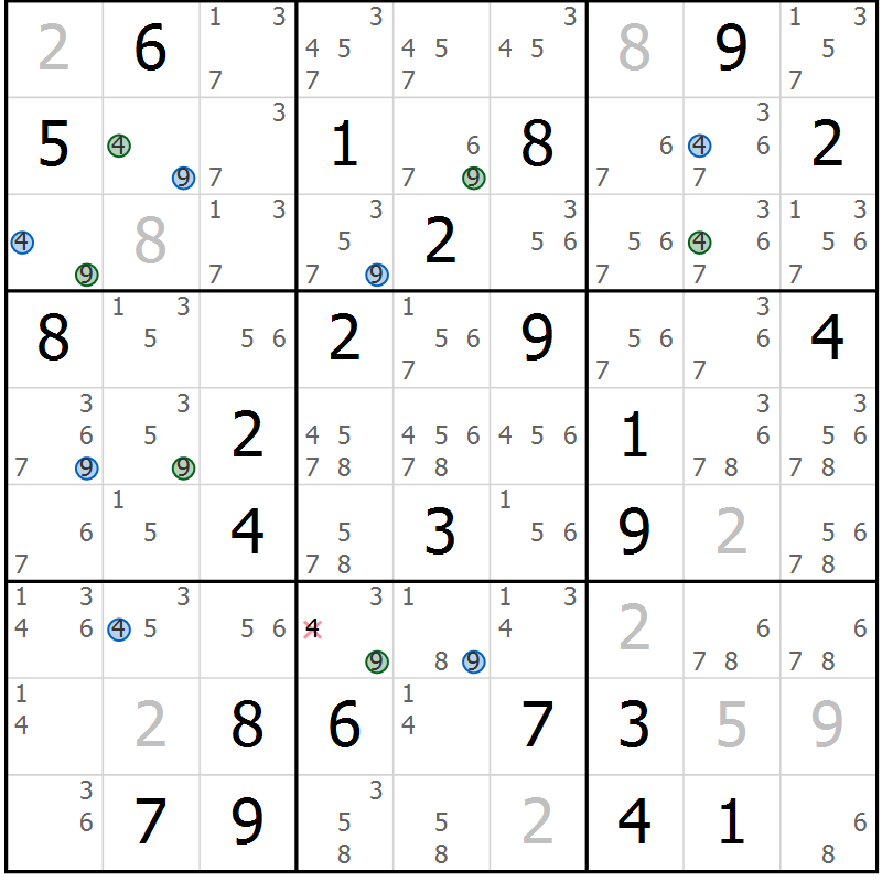 Position des candidats pour la solution de la Gr 79 page 82 du magazine de sudoku Suprême n° 030