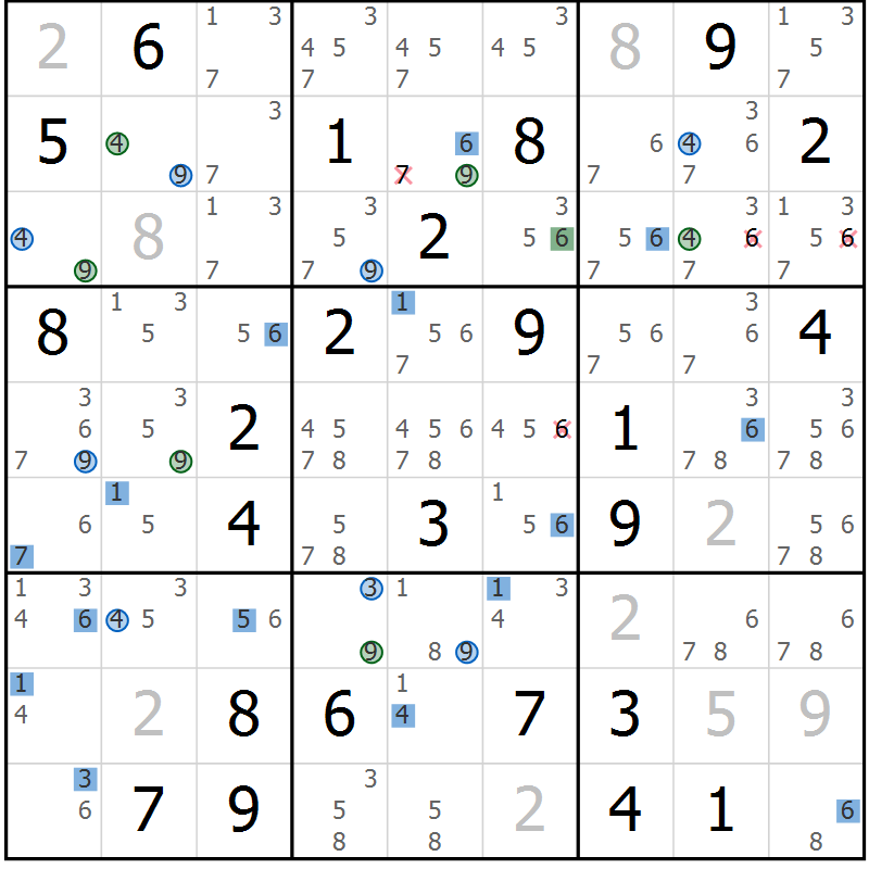 Position des candidats pour la solution de la Gr 79 page 82 du magazine de sudoku Suprême n° 030