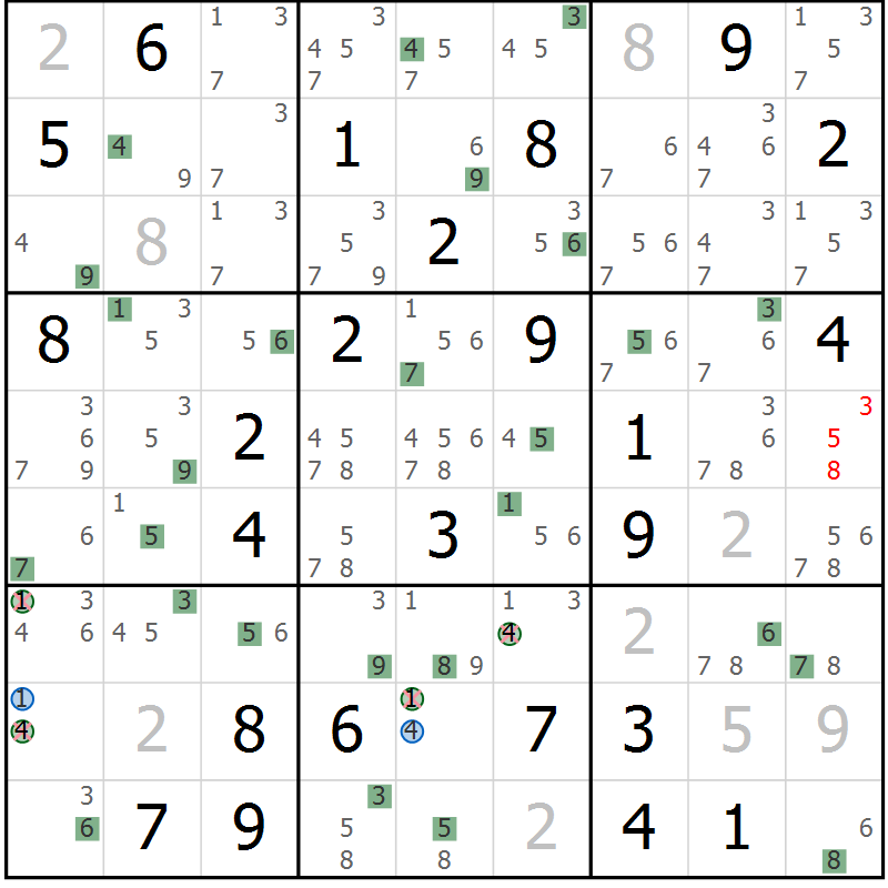 Position des candidats pour la solution de la Gr 79 page 82 du magazine de sudoku Suprême n° 030