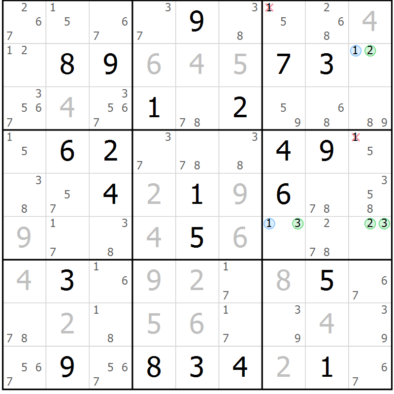 Position des candidats pour la solution de la Gr 8 page 11 du magazine de sudoku Suprême n° 030