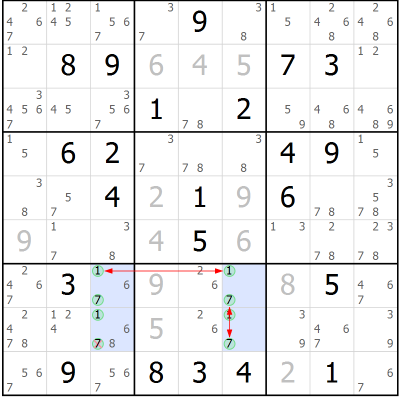 Position des candidats pour la solution de la Gr 8 page 11 du magazine de sudoku Suprême n° 030