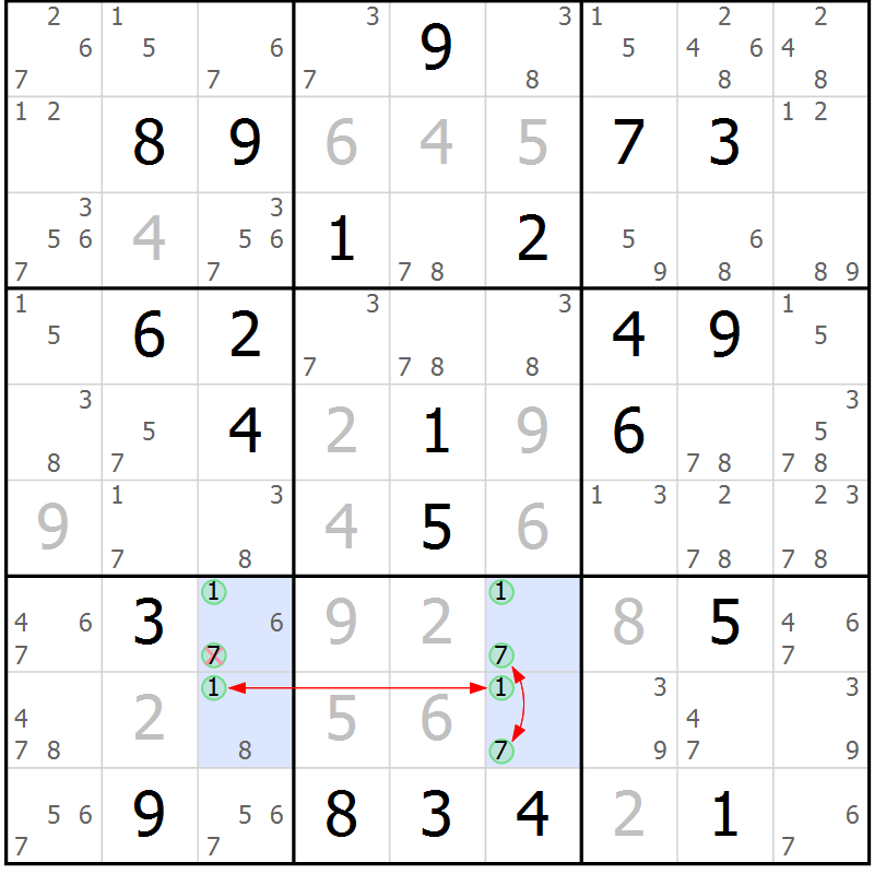 Position des candidats pour la solution de la Gr 8 page 11 du magazine de sudoku Suprême n° 030