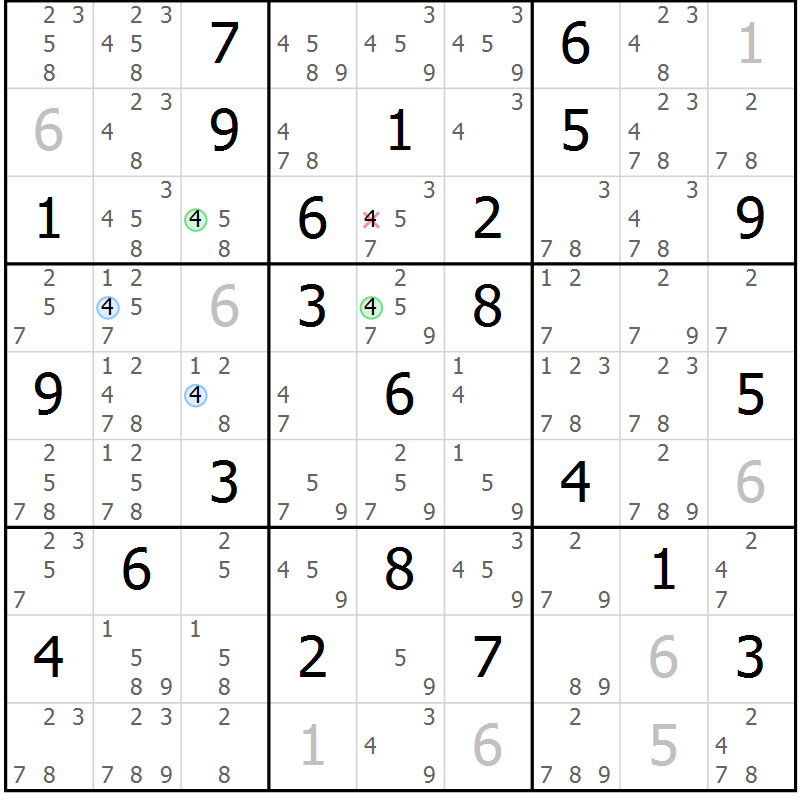 Position des candidats pour la solution de la Gr 80 page 83 du magazine de sudoku Suprême n° 030