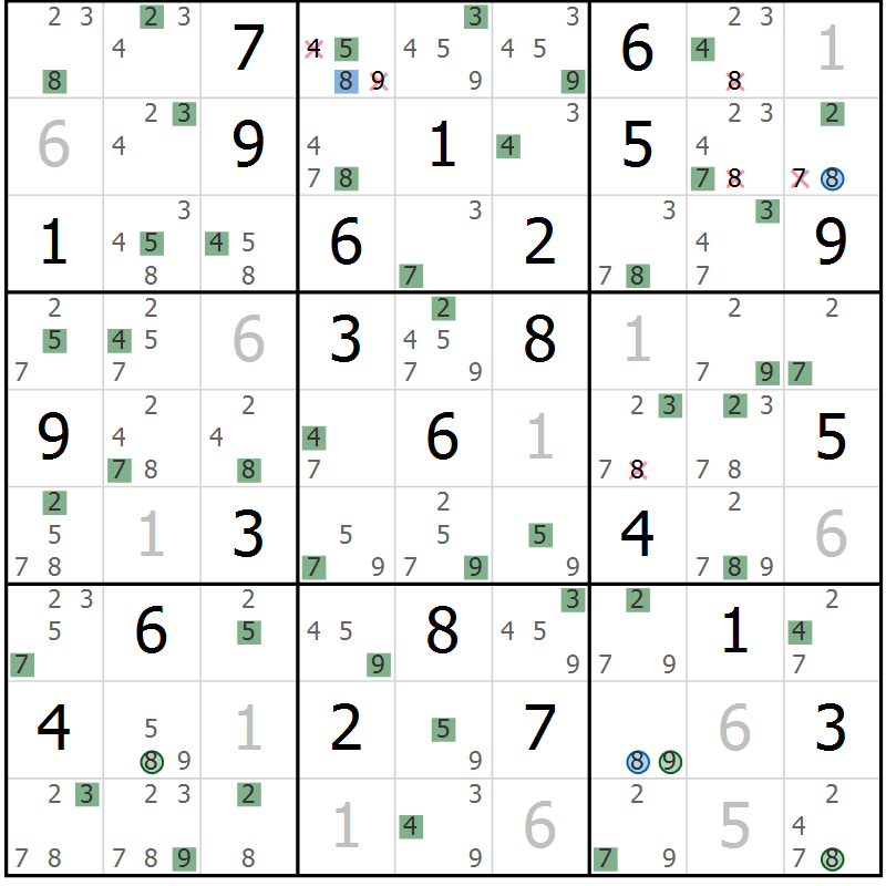 Position des candidats pour la solution de la Gr 80 page 83 du magazine de sudoku Suprême n° 030