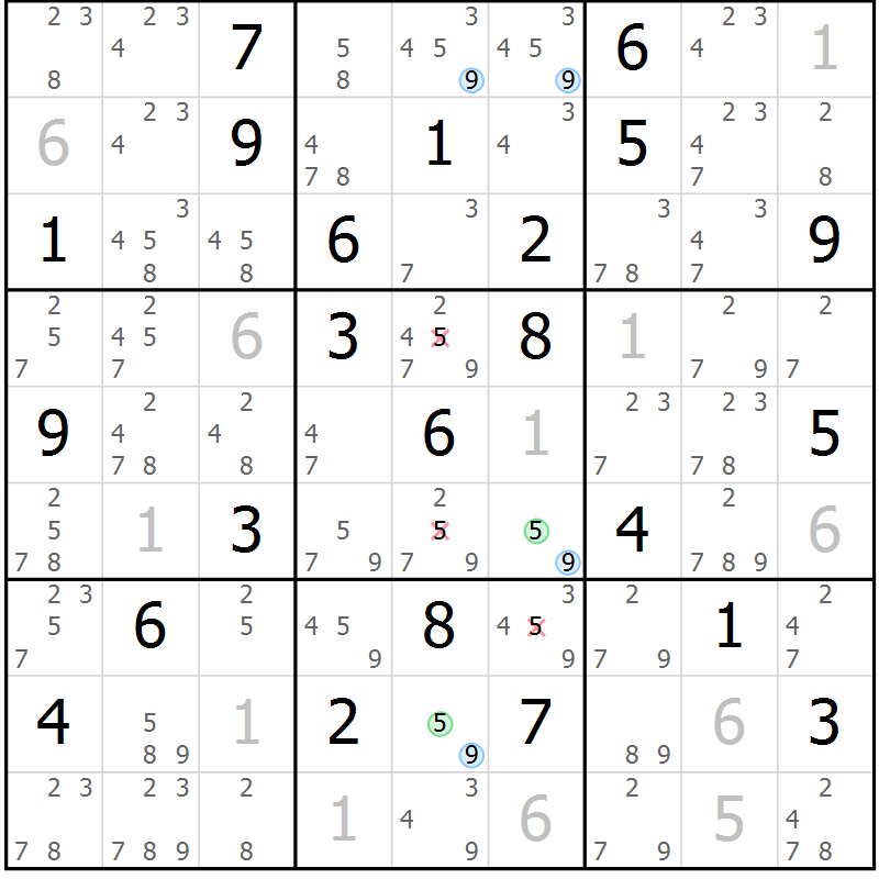Position des candidats pour la solution de la Gr 80 page 83 du magazine de sudoku Suprême n° 030