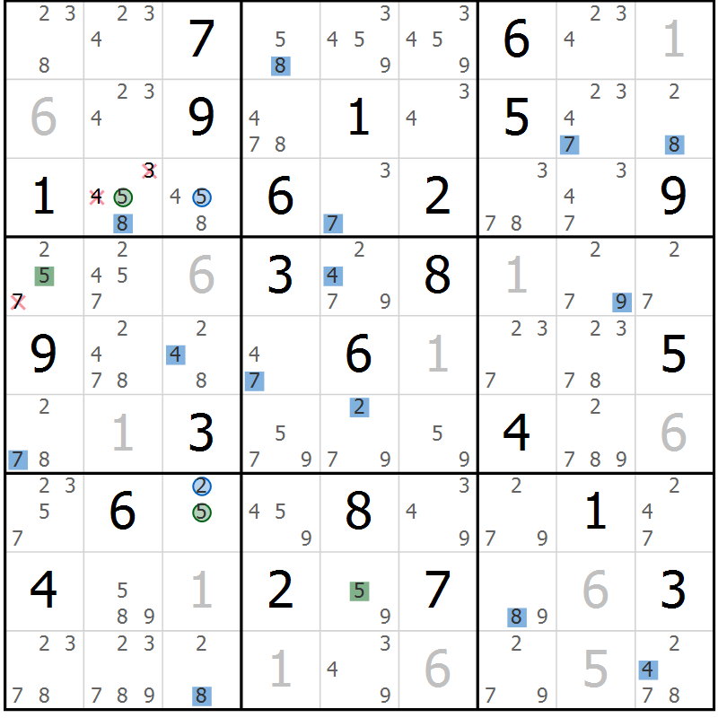 Position des candidats pour la solution de la Gr 80 page 83 du magazine de sudoku Suprême n° 030