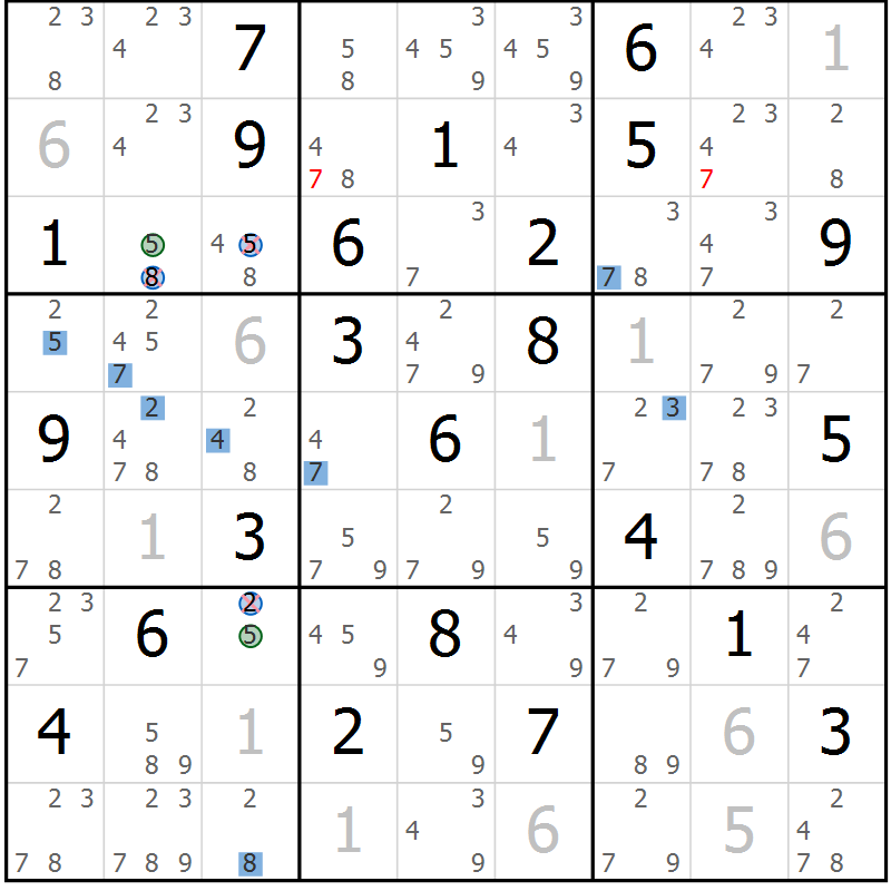 Position des candidats pour la solution de la Gr 80 page 83 du magazine de sudoku Suprême n° 030