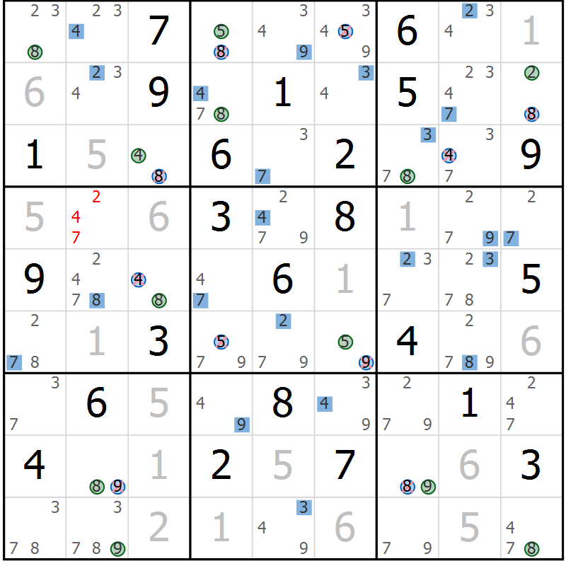 Position des candidats pour la solution de la Gr 80 page 83 du magazine de sudoku Suprême n° 030