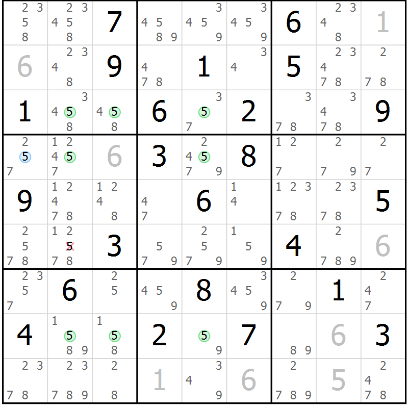 Position des candidats pour la solution de la Gr 80 page 83 du magazine de sudoku Suprême n° 030
