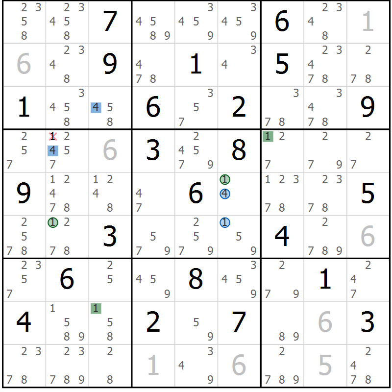 Position des candidats pour la solution de la Gr 80 page 83 du magazine de sudoku Suprême n° 030