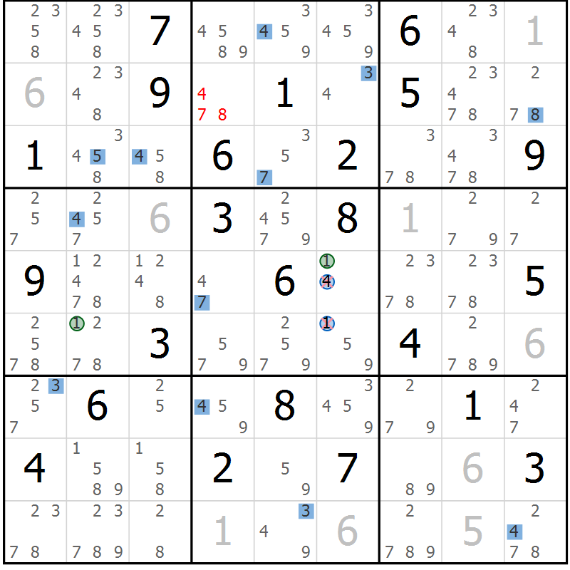 Position des candidats pour la solution de la Gr 80 page 83 du magazine de sudoku Suprême n° 030