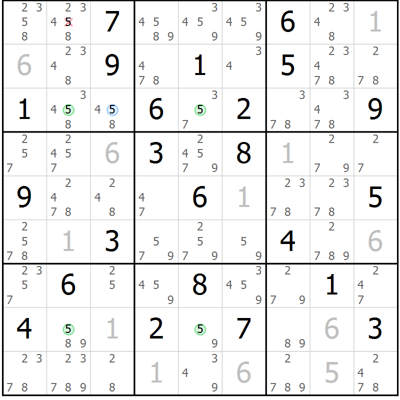 Position des candidats pour la solution de la Gr 80 page 83 du magazine de sudoku Suprême n° 030