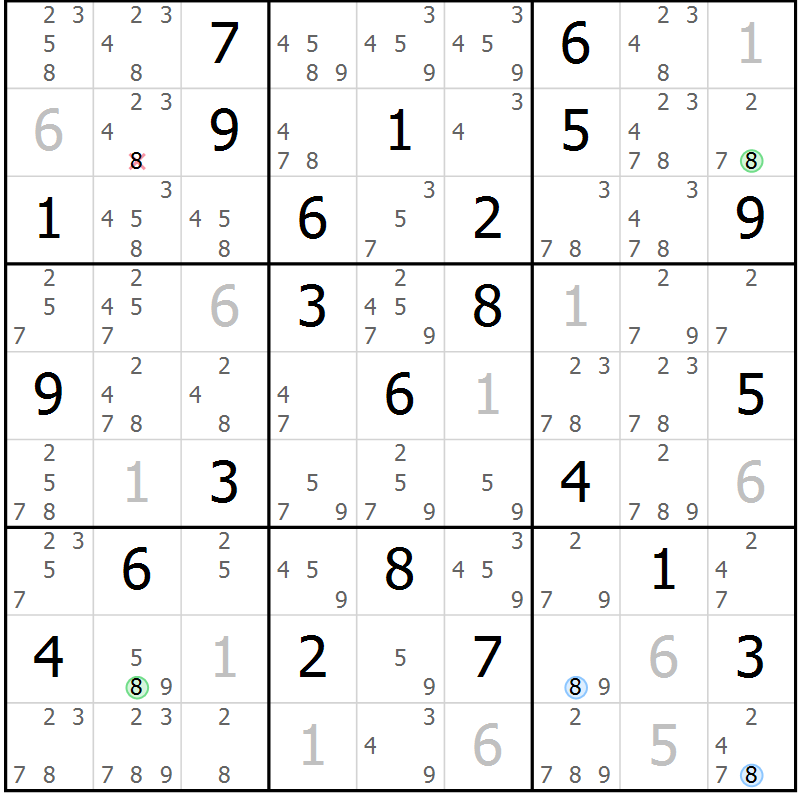Position des candidats pour la solution de la Gr 80 page 83 du magazine de sudoku Suprême n° 030