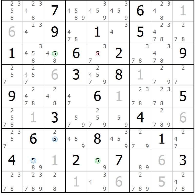 Position des candidats pour la solution de la Gr 80 page 83 du magazine de sudoku Suprême n° 030