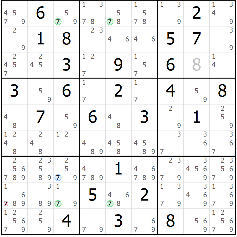 Position des candidats pour la solution de la Gr 81 page 84 du magazine de sudoku Suprême n° 030