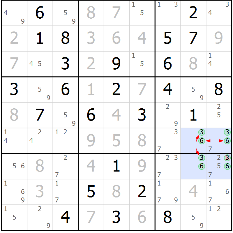 Position des candidats pour la solution de la Gr 81 page 84 du magazine de sudoku Suprême n° 030