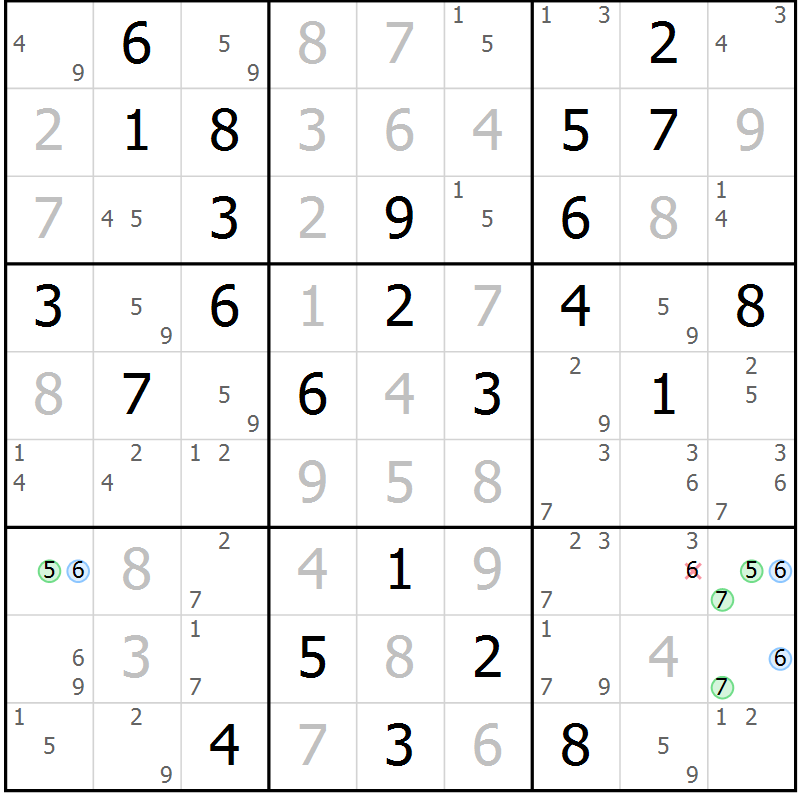 Position des candidats pour la solution de la Gr 81 page 84 du magazine de sudoku Suprême n° 030