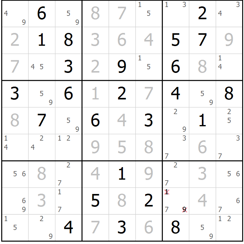 Position des candidats pour la solution de la Gr 81 page 84 du magazine de sudoku Suprême n° 030