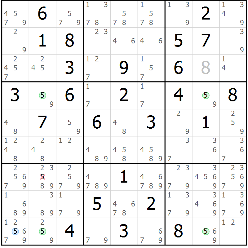 Position des candidats pour la solution de la Gr 81 page 84 du magazine de sudoku Suprême n° 030