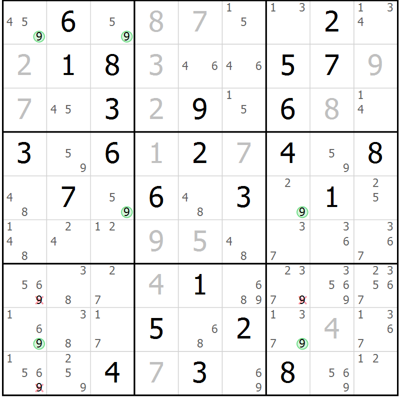 Position des candidats pour la solution de la Gr 81 page 84 du magazine de sudoku Suprême n° 030