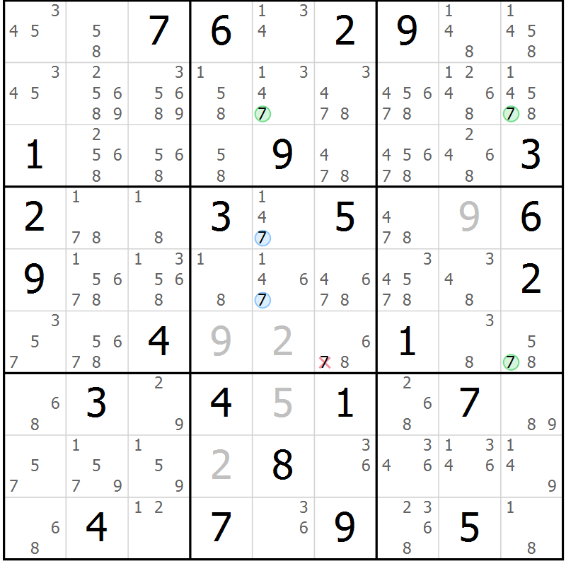 Position des candidats pour la solution de la Gr 82 page 85 du magazine de sudoku Suprême n° 030