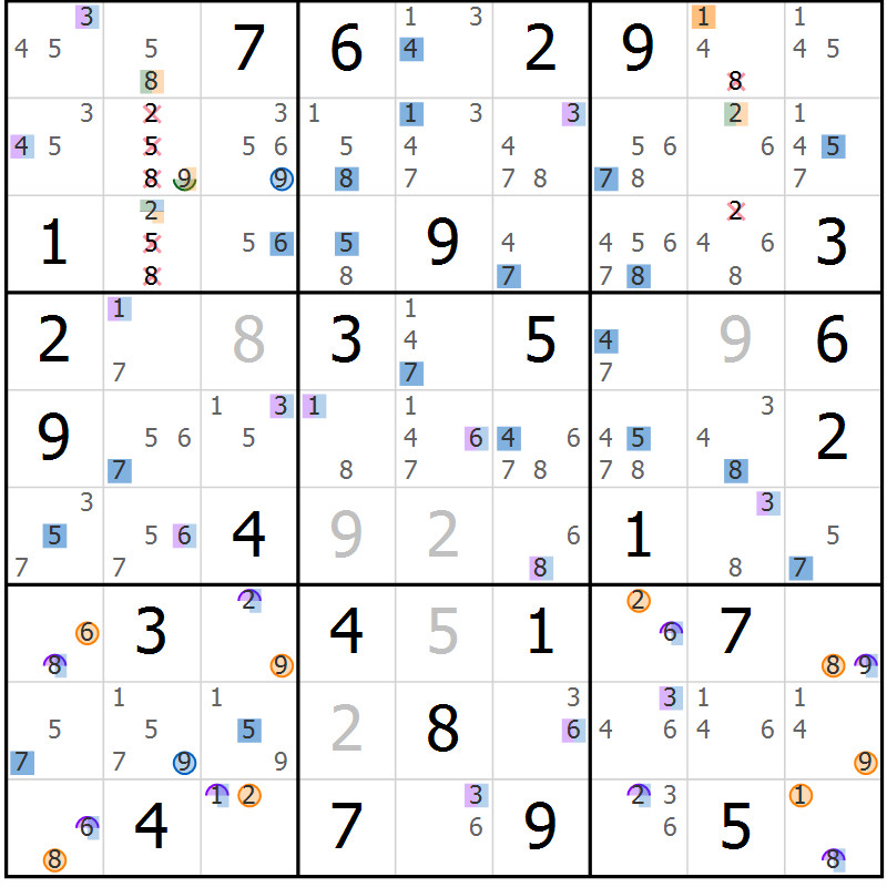 Position des candidats pour la solution de la Gr 82 page 85 du magazine de sudoku Suprême n° 030
